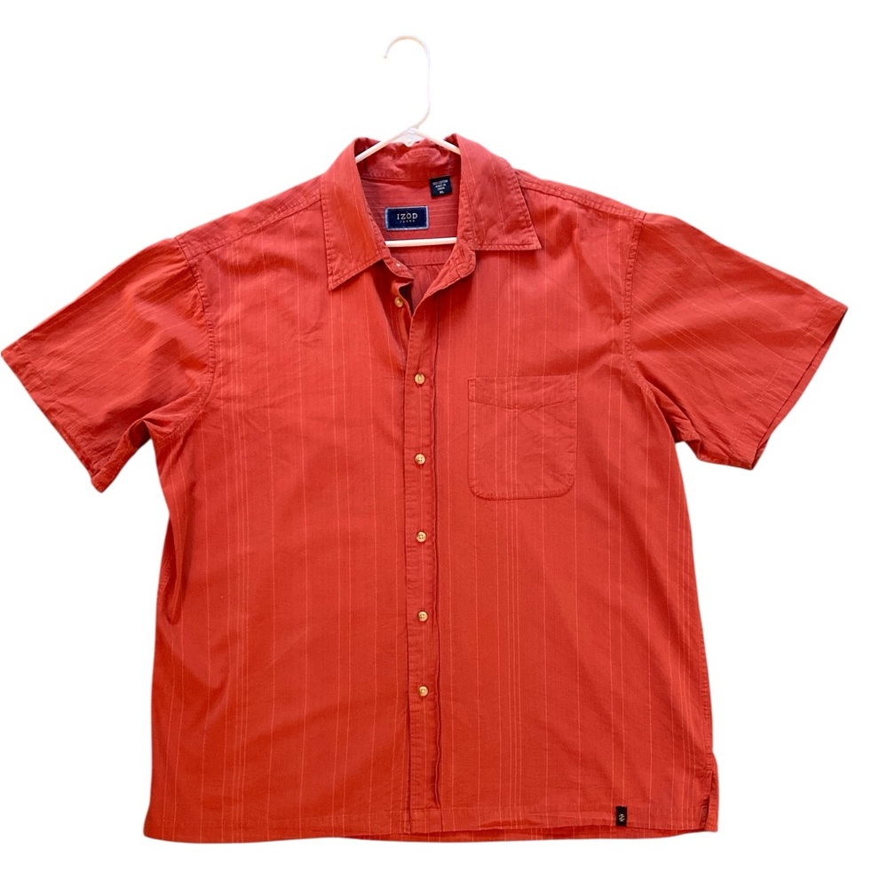 IZOD Jeans Men’s Sz XL Rust Stripe Button Down 100% Cotton Preppy  Vintage 2000s